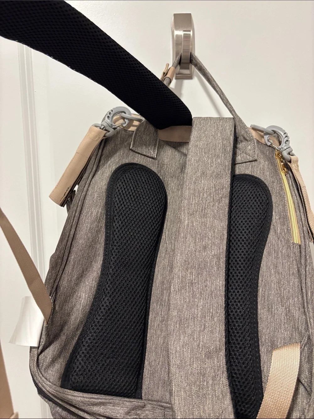 Versatile Women's Baby Bag Backpack in Gray with Cream Trim